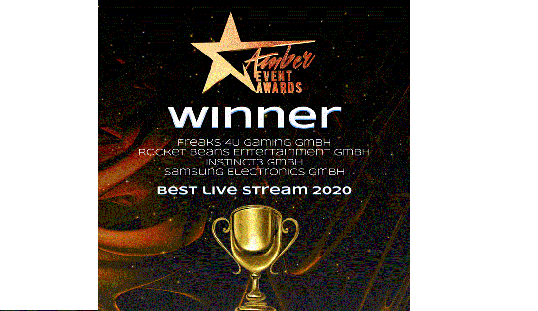 Vorschaubild: Gamevasion und Samsung erhalten Amber Event Award in der Kategorie „Best Live Stream 2020“ für die Produktintegrationen zur gamescom 2020.